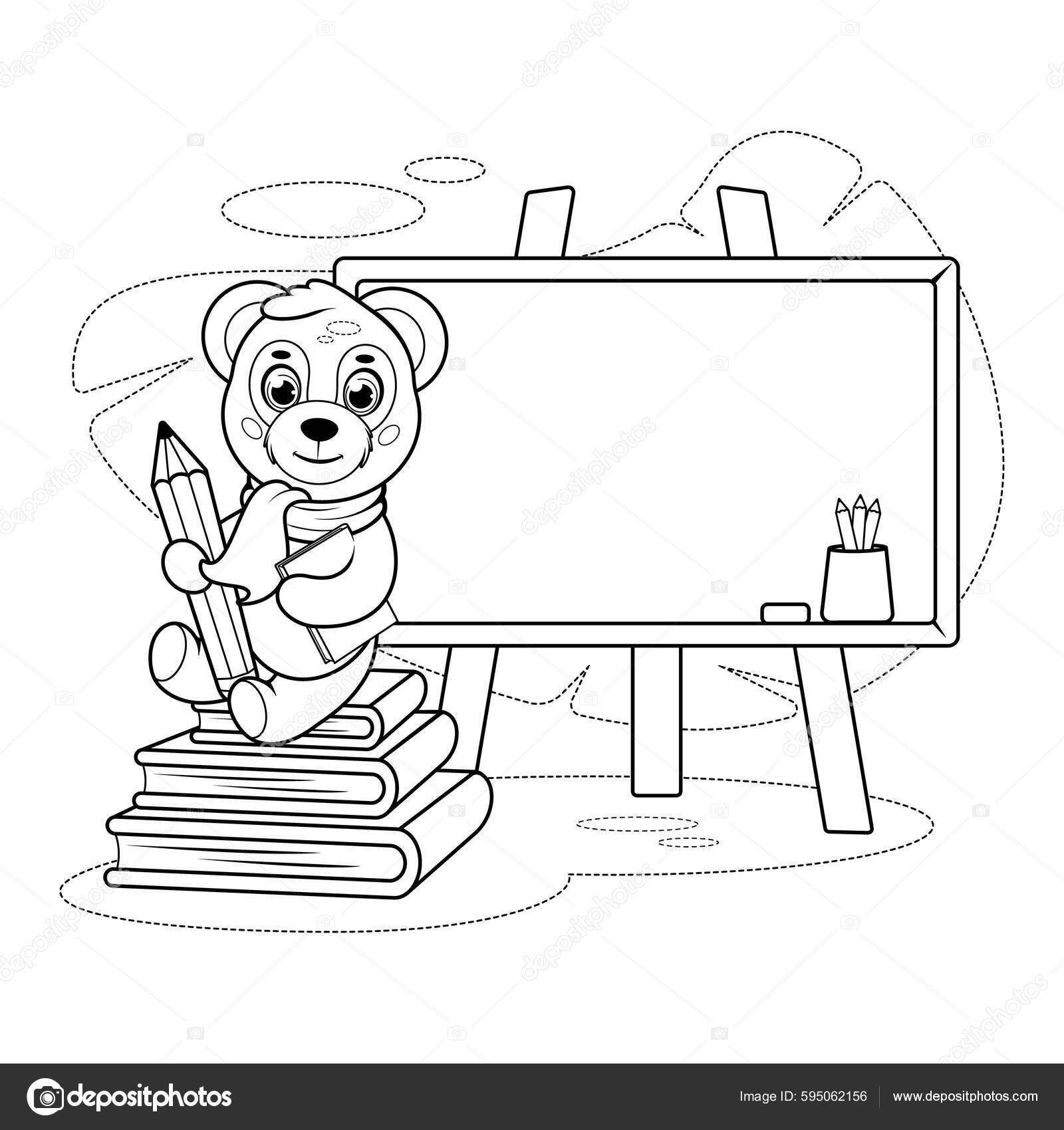Coloring Page Smart Panda Pencil School Board Books Stock Vector by  ©vk.office.od.ua.gmail.com 595062156