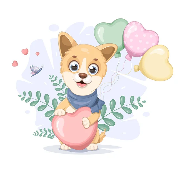 Cute Puppy Butterfly Hearts Balloons — Stockový vektor