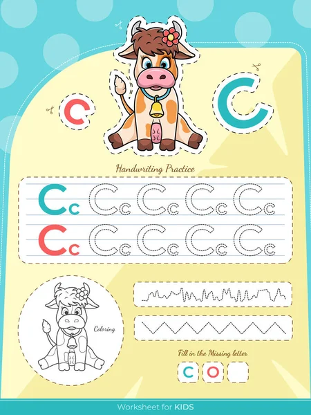 The education worksheet for kids with a cow and letters