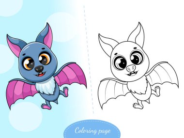 Coloring page. A cute cartoon bat 