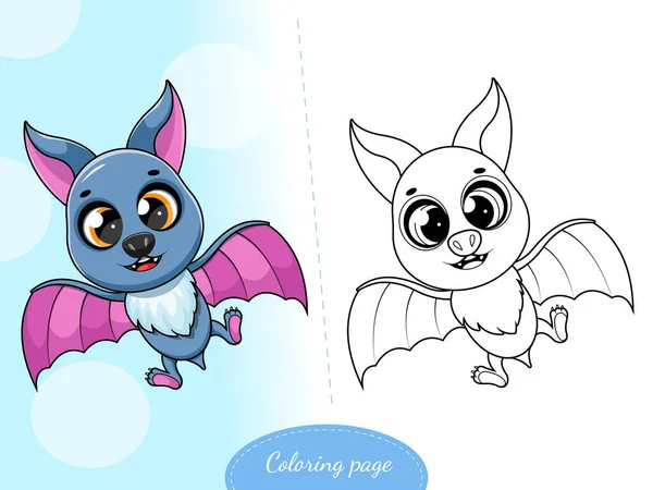 Coloring Page Cute Cartoon Bat — Stock Vector