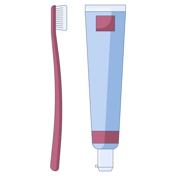 Cepillo de dientes con pasta dental icono dental, higiene bucal y cuidado dental en un estilo plano aislado sobre un fondo blanco. — Archivo Imágenes Vectoriales