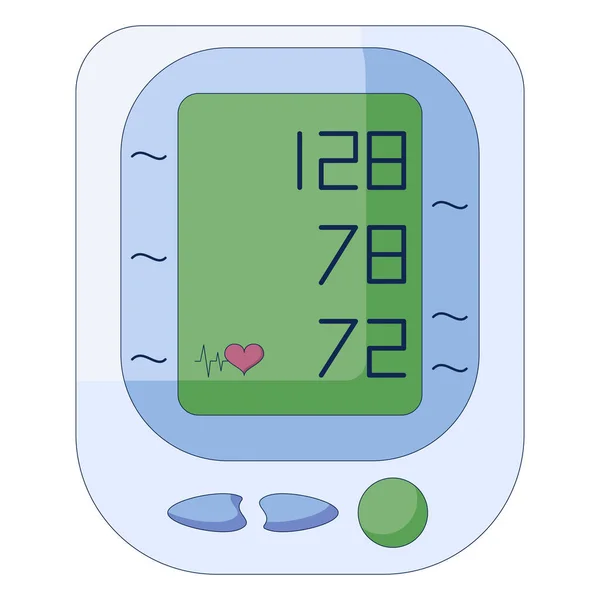 Lékařský tonometr, elektronický monitor krevního tlaku. Digitální sfygmomanometr v plochém stylu izolovaný na bílém pozadí. — Stockový vektor