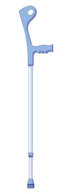 Koltuk değneği simgesi. Kırık bacağın rehabilitasyonu için çift metal koltuk değneklerinin ve tıbbi bastonların beyaz arka planda izole edilmiş düz bir şekilde temsili çizimi.