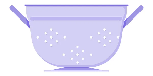 Purple Colander Handles Draining Liquid Saucepan Flat Style Isolated White — Vetor de Stock
