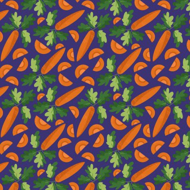 Vegetables seamless pattern. Vector healthy, diet, organic food set for your design. Illustration with carrot for textile in a flat style.