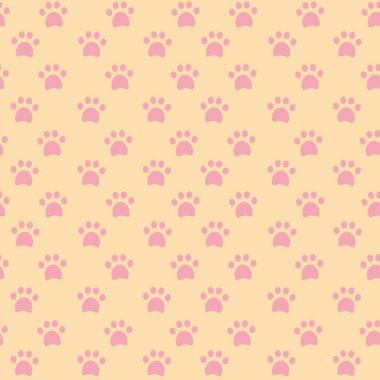 Kusursuz desenli kedi pençesi izleri, tanıdık cadılar, sarı arka planda mika şekerlemesi. Vektör illüstrasyonu