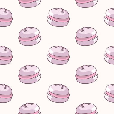 Vector seamless pattern with pink meringues on beige background