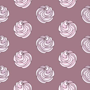 Vector seamless pattern with pink and purple meringues on purple background