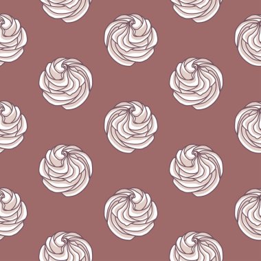 Vector seamless pattern with white and beige meringues on brown background