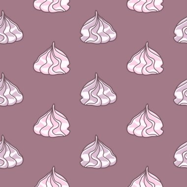 Vector seamless pattern with pink and purple meringues on purple background