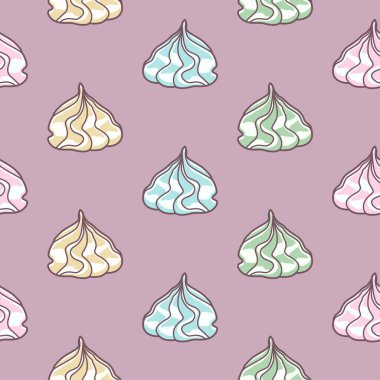 Vector seamless pattern with varicolored meringues on purple background
