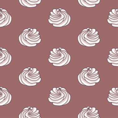 Vector seamless pattern with white and beige meringues on brown background