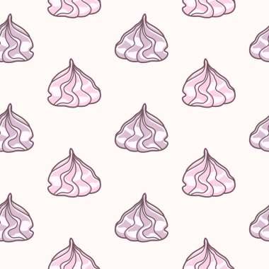 Vector seamless pattern with pink and purple meringues on beige background