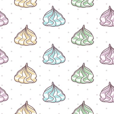 Polka dot beyaz zemin üzerine varicolored meringues ile vektör seamless modeli