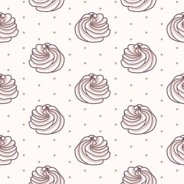 Vector seamless pattern with beige meringues on beige background with polka dot