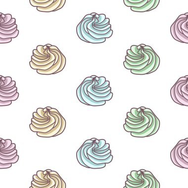 Vector seamless pattern with varicolored meringues on white background
