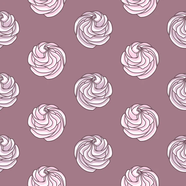 Vector Seamless Pattern Pink Purple Meringues Purple Background — Vetor de Stock