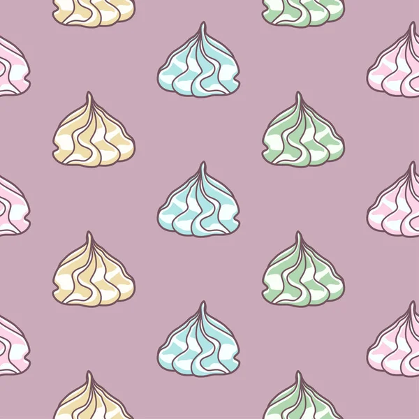 Vector seamless pattern with varicolored meringues on purple background