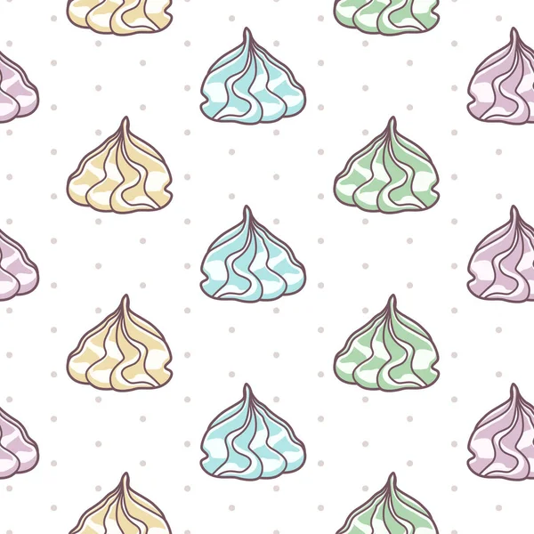 Polka dot beyaz zemin üzerine varicolored meringues ile vektör seamless modeli