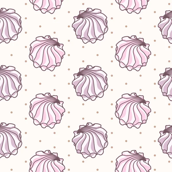 Vector seamless pattern with pink and purple meringues on beige background with polka dot