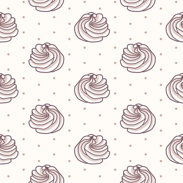 Vector seamless pattern with beige meringues on beige background with polka dot