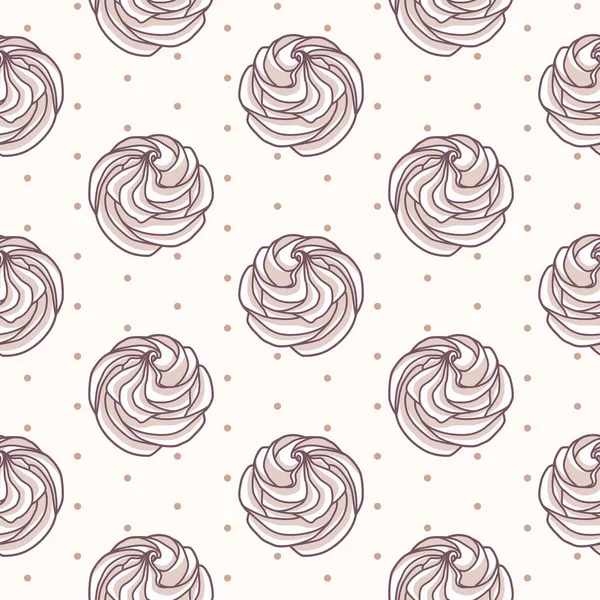 Vector seamless pattern with beige meringues on beige background with polka dot