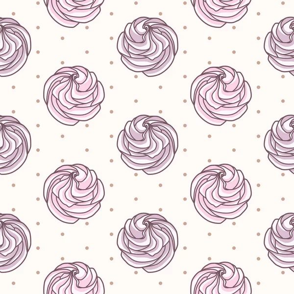 Vector Seamless Pattern Pink Meringues Beige Background Polka Dot — Vetor de Stock