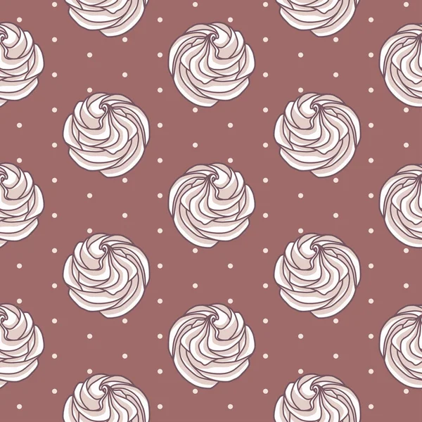 Vector Seamless Pattern Beige White Meringues Brown Background Polka Dot —  Vetores de Stock