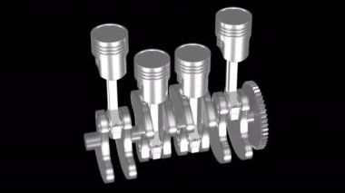 İçten yanmalı motor siyah arka planda dönüyor. Luma mat. Döngüye tabi. 3d oluşturma.