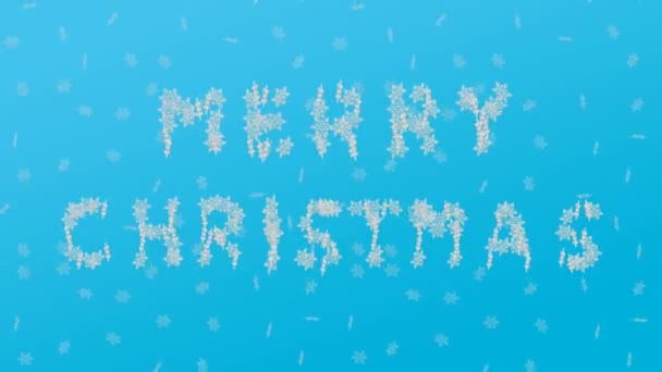 クリスマスの背景 テキスト オンとオフ雪のフレークとライトブルーの背景にある メリークリスマス ループ可能 3Dレンダリング — ストック動画