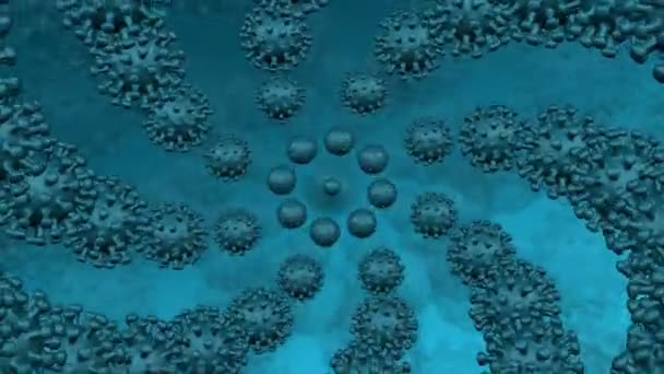 Coronavirus Moviéndose Sobre Fondo Turquesa Oscuro Macro Loopable Renderizado — Vídeos de Stock