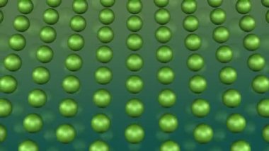 Concept: gastronomy background. Light green peas move on the dark green surface. Geometric surface background animation. Loopable. Full frame. 3d rendering.
