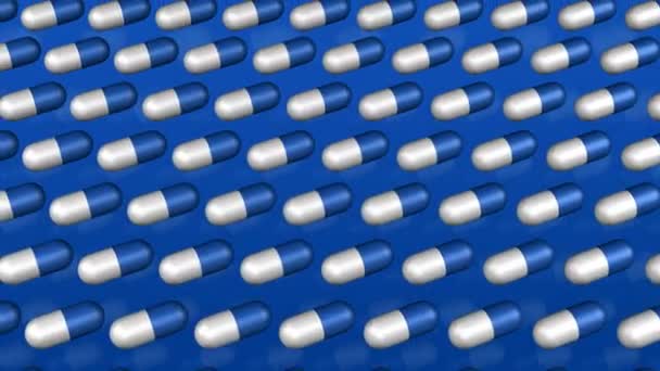 Concept Drug Addiction Blue White Pills Move Blue Surface Geometric — Vídeo de stock