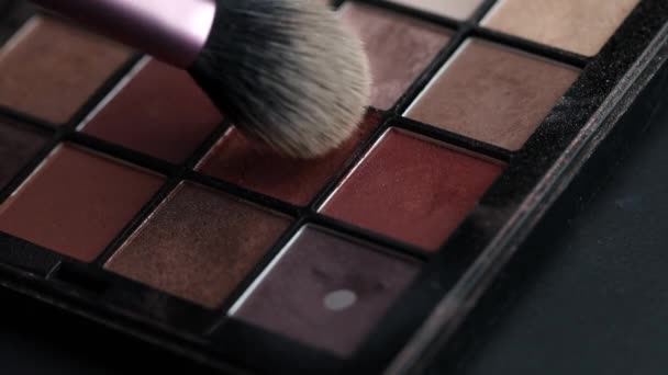 Aplicação Maquiagem Para Olhos Sombra Pigmento Uma Escova Maquiagem Processo — Vídeo de Stock