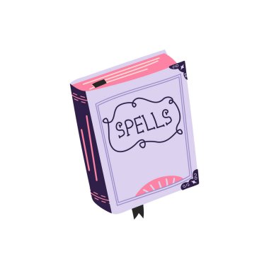 Beyaz arka planda izole edilmiş büyü vektör illüstrasyonlu sihirli kitap. Cadılar Bayramı dekorasyonu.