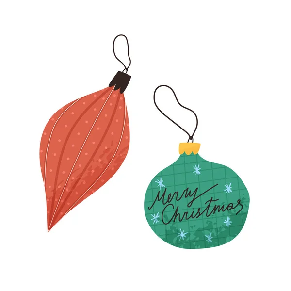 Weihnachtsbaumkugeln Oder Spielzeug Flache Vektordarstellung Isoliert Auf Weißem Hintergrund Handgezeichnete — Stockvektor