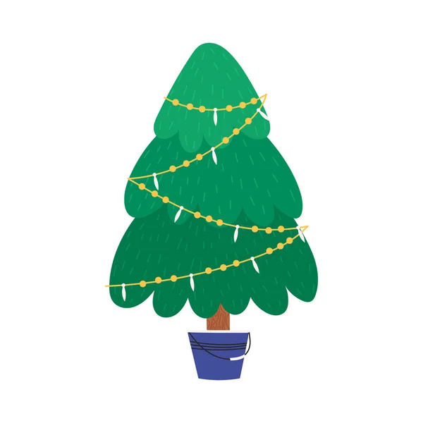 Árbol Navidad Dibujado Mano Cubo Maceta Ilustración Vectorial Plana Aislada — Vector de stock