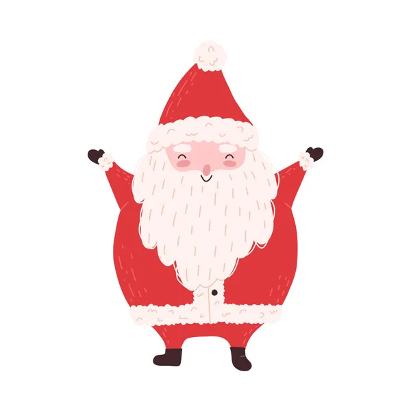 Lindo Santa Clause Con Barba Ondeando Sonriendo Ilustración Vectorial Plana — Vector de stock