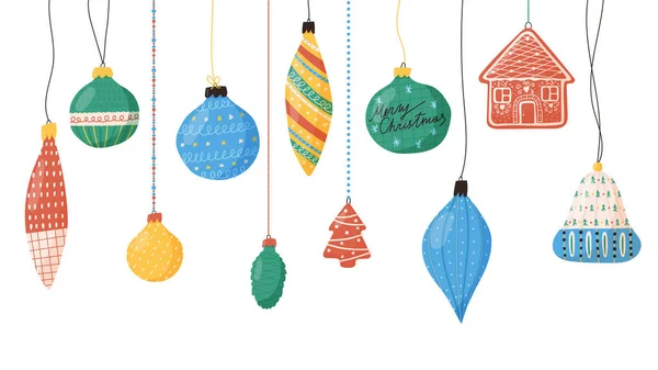 Decoración Del Árbol Navidad Colgando Una Cuerda Ilustración Vectorial Plana — Archivo Imágenes Vectoriales