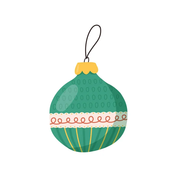 Shiny Christmas Ornament Ball Decorating Tree Flat Vector Illustration Isolated — Wektor stockowy
