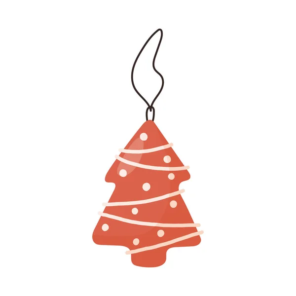 Vánoční Ozdoba Stromku Tvaru Perníkového Stromku Plochá Vektorová Ilustrace Izolovaná — Stockový vektor