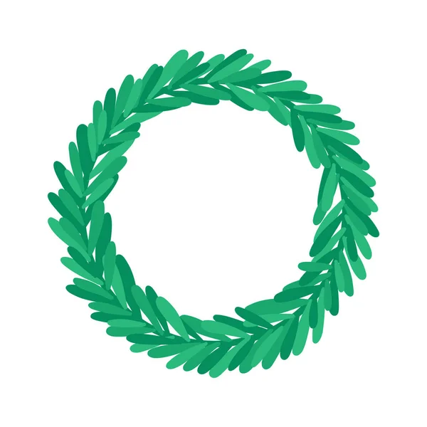 Green Wreath Leaves Seasonal Decoration Flat Vector Illustration Isolated White — Stock Vector