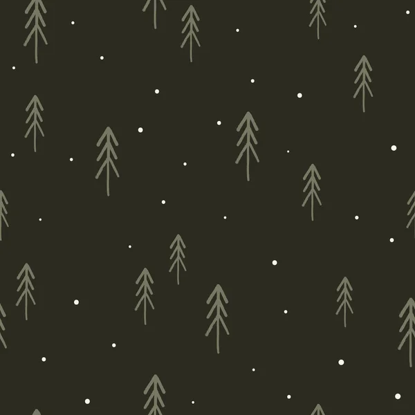 ミニマルな木とシンプルなクリスマスシームレスなパターン 暗いフラットベクトルイラスト かわいい冬の背景 包装紙やテキスタイルデザインのための素晴らしい — ストックベクタ