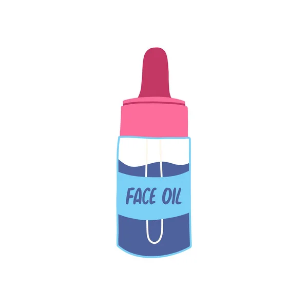 Face Oil Glass Bottle Dropper Pipette Flat Vector Illustration Isolated — Stock Vector