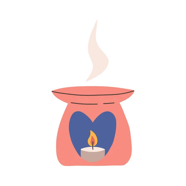 Aroma Diffuser Lamp Burning Candle Flat Vector Illustration Isolated White — Vettoriale Stock