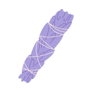 Aromaterapi ve spa rahatlama için el çizimi adaçayı paketi, beyaz arka planda izole edilmiş düz vektör çizimi. Büyücülük ve sihirli kavramlar. Meditasyon için bitkiler.