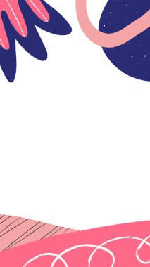 Soyut geometrik şekilli dikdörtgen poster, sosyal medya hikaye şablonu, düz vektör çizimi. Metin ve karalama şekilleri için kopyalama alanı olan pankart.