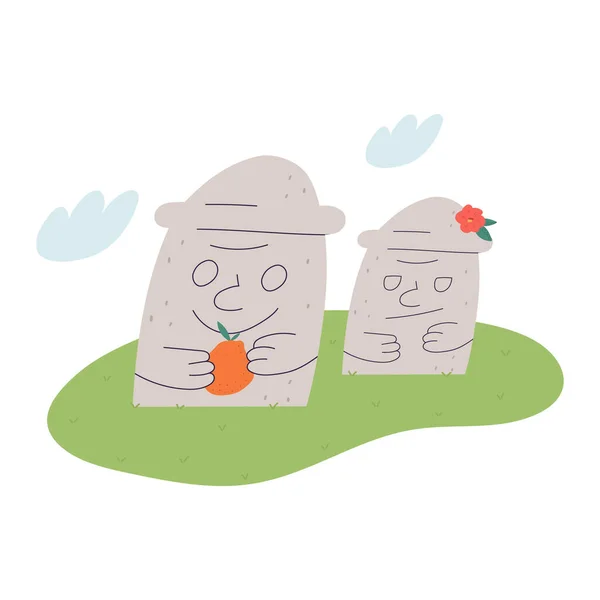 Dol Hareubang Stone Statue Korean Jeju Island Flat Vector Illustration — Image vectorielle