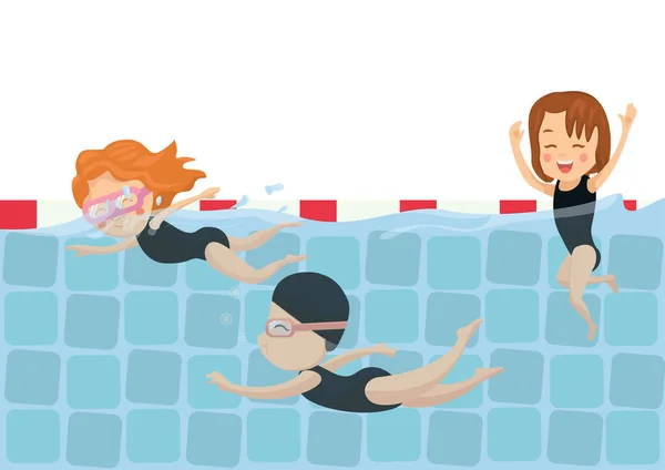 Úszók Versenyeznek Medencében Szórakozást Barátokkal Víz Alatti Kilátás Medence Vizére — Stock Vector